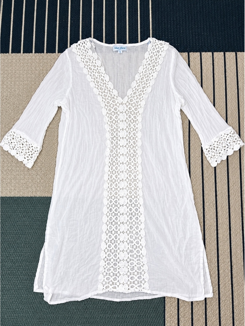 Blue Island Women’s White Cotton Crochet Lace Tunic Cover-Up Dress Size Small
